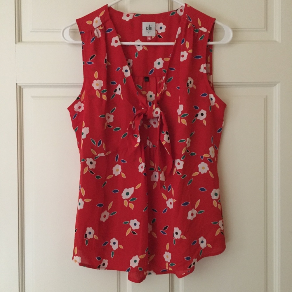 Cabi (S) Red Floral Sleeveless Top Women’s Size Small Style #5734